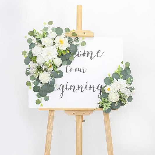 2pcs Wedding Arch Flowers,Wedding Welcome Sign,centerpieces for Tables,Reception Backdrop Table Decorations Welcome Sign (White)