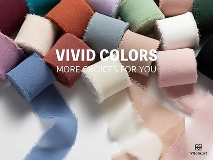 Vitalizart 9 Rolls 1.5" Green & White Chiffon Silk Ribbon Handmade Fringe Total 27 Yd Frayed Edges Ribbons for Wedding Invitations Crafts Holiday Decor Bridal Bouquets Gifts Wrapping