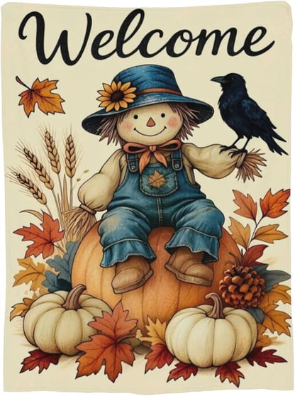 Fall Pumkin Blanket Farmhouse Autumn Harvest Throw Blanket Fall Scarecrow Soft Cozy Fleece Fuzzy Stuffed Plush Flannel Gifts for Girls Women Boys Kids Adults 40''x50''