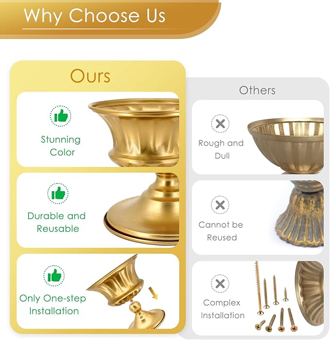 Gold Vase for Centerpieces Compote Bowl: Wedding Pedestal Vases 5.9 Inch Metal Flower Urn for Table Party Home Decor Set of 10