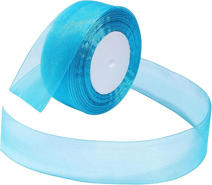 Lake Blue Ribbon for Gift Wrapping 1-1/2 inch Sheer Organza Ribbon for Flower Bouquet Tulle Chiffon Ribbons for Wedding Invitations Christmas Decorations Crafts 50 Yards