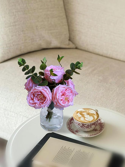 Forlaoers Real Touch Pink Floral Rose Fake Flower Bouquet in Fake Water Silk Flower Arrangements Artificial Flowers with Vase Centerpieces for Center Table Decor Dining Room House Kitchen Decorations