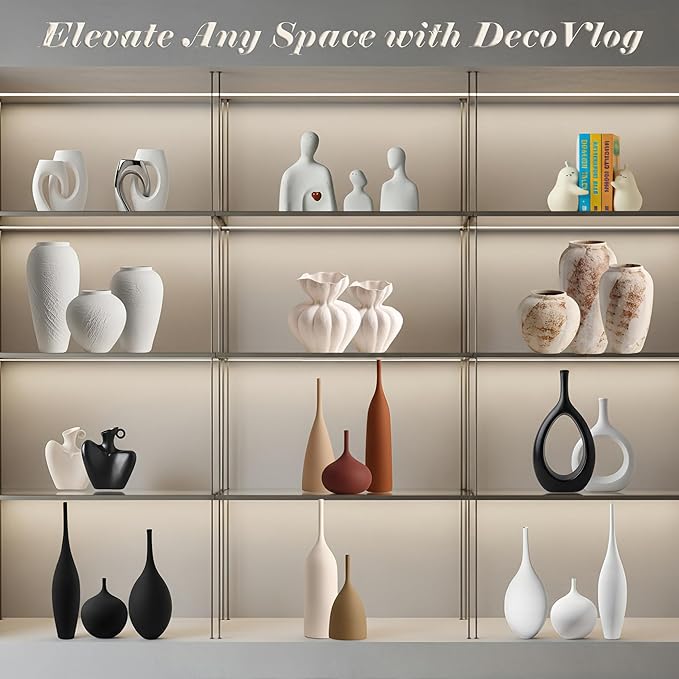 Ceramic Vases Set of 3, Modern Boho Vases for Centerpiece Decor, Matte Minimalist Decorative Vases for Home Decor, Living Room, Bookshelf, and Entryway Table Decor (Multicolor-1)