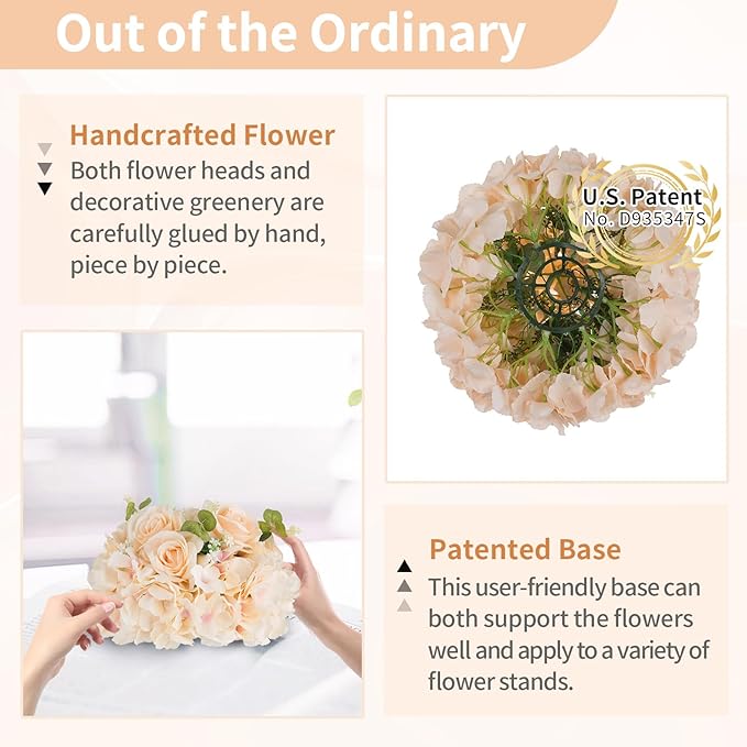 NUPTIO Flower Ball Arrangement Bouquet: 10 Pcs 11.8 inch Diameter Champagne Rose Fake Flowers Balls for Wedding Centerpiece Decorations Artificial Flower Centerpieces for Tables