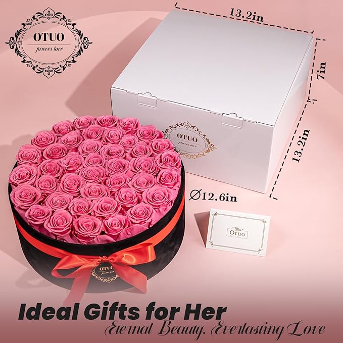 40 Real Preserved Roses in Suede Box Forever Roses Last Up to 3 Years, Flowers for Delivery Prime, Mother’s Day, Birthday, Christmas - Pink