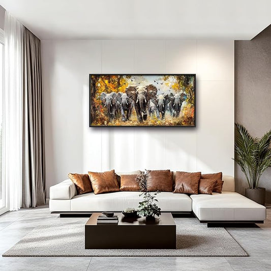 Extra Large Elephant Framed Wall Art for Living Room,Oversized Elephants Wild Animal Pictures Wall Decor,Forest Landscape Canvas Print Painting Modern Artwork Bedroom Office Bathroom 60L x 30W