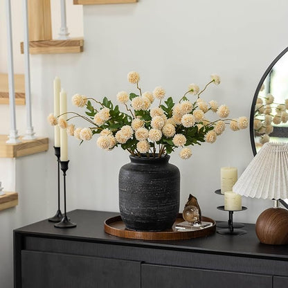 mizii 6Pcs Beige Fake Silk Pompon Mum Artificial Flowers Bulk Small Faux Chrysanthemums with Stems Floral Decorations for Wedding DIY Bouquet Centerpieces Shower Vase Home Decor (Bright Beige)