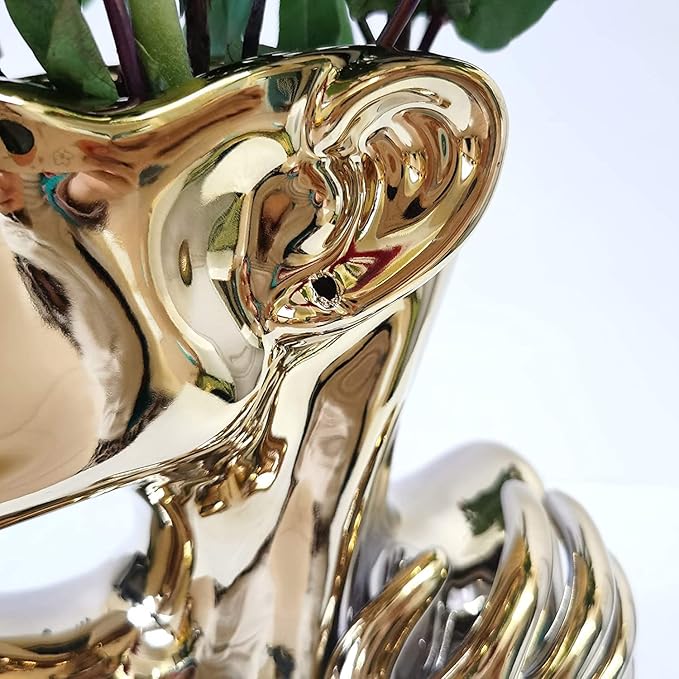 Elegant Gold Ceramic Vase Unique Flower Vase for Home Decor Perfect for Living Room Dining Table Centerpiece (Gold, 1 Pcs)