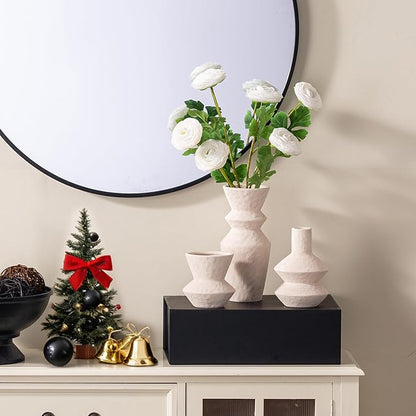 Ceramic Vase Home Table Decor - White Flower Vase Set of 3 Living Room Kitchen Decorations Farmhouse Modern Rustic Vases Decorative Centerpiece for Shelf Bedroom Office Bathroom Dining Coffee Desk
