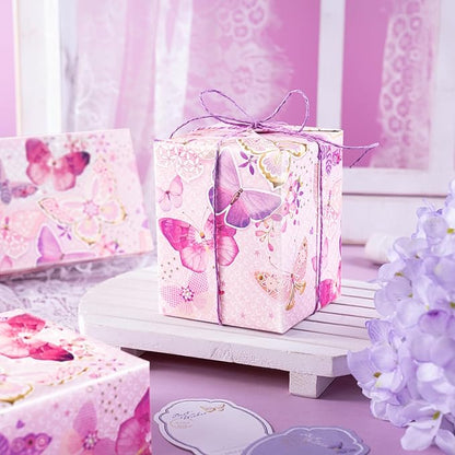 WRAPAHOLIC Pink Butterfly Wrapping Paper Roll - Mini Roll - 17 Inch x 9.8 Feet - Fantasy Butterfly Design, Perfect for Birthday, Wedding, Bridal Shower