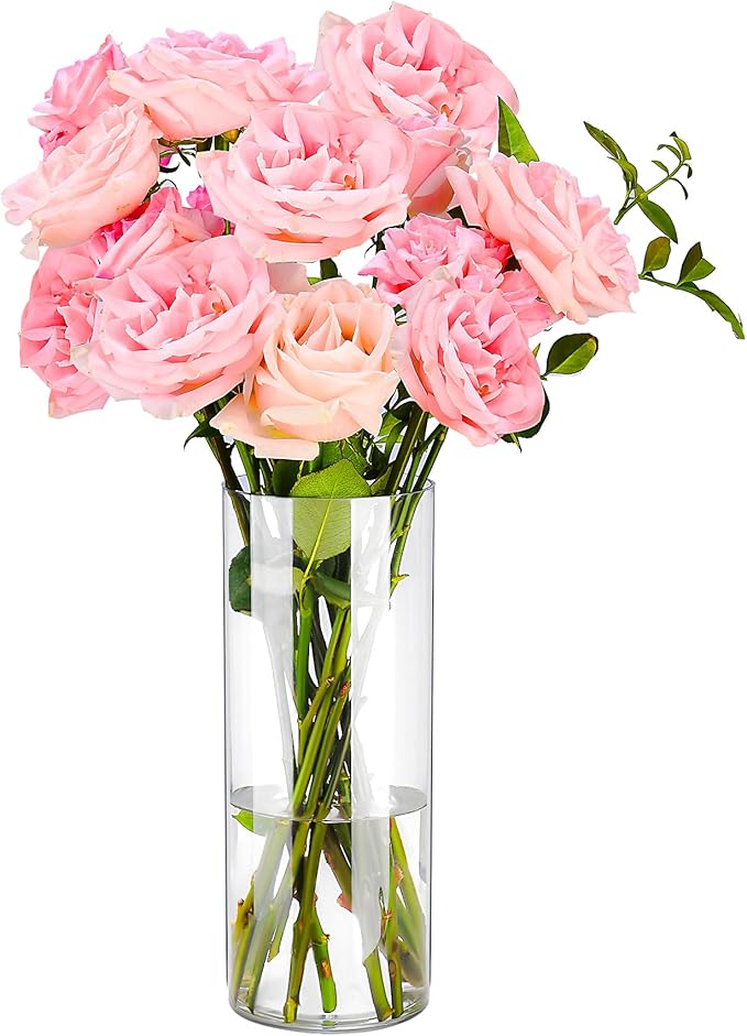 Clear Flower Vase, Non-breakable Vases, 6" W x 12" H, Acrylic Vase, Aesthetic Room Decor Cylindrical Modern Flower Vases for Table Centerpiece, Home Decor, Women Floral Arrangement Gift