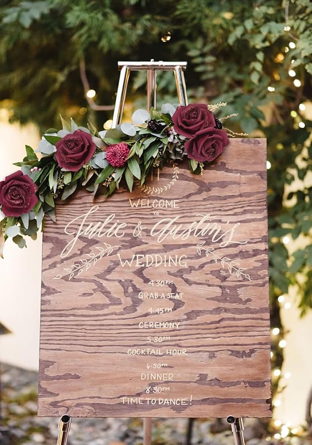 100pcs Burgundy Glitter Roses 2.56" Foam Glitter Flowers Fake Roses Artificial Roses for Bridal Shower Centerpieces DIY Wedding Flower Floral Arrangements