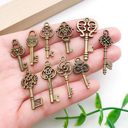 WOCRAFT 60pcs Antique Bronze Small Key Charms Bracelet Charms for Jewelry Making Sets DIY Necklace Bracelet Keychain Crafting Charms Kit Craft Supplies (SN924)