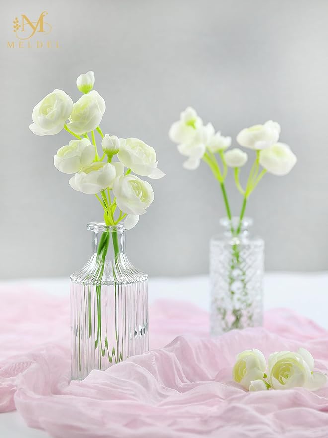 Meldel 32Pcs Ranunculus Artificial Flower, Faux Silk Mini Ivory White Ranunculus Flowers for DIY Bouquet, Bulk Fake Peony Wedding Filler Flowers for Centerpieces Arrangements Bridal Shower Decorations