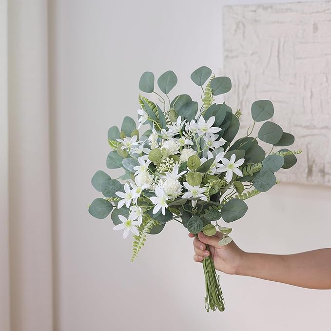 VIERENA Artificial Greenery Stems Box Set(Pack of 65pcs) with 8 Kinds of Faux Plants and Fake Flowers for DIY Wedding Bouquet Table Centerpieces and Floral Arrangement (Beige&Dusty Green)
