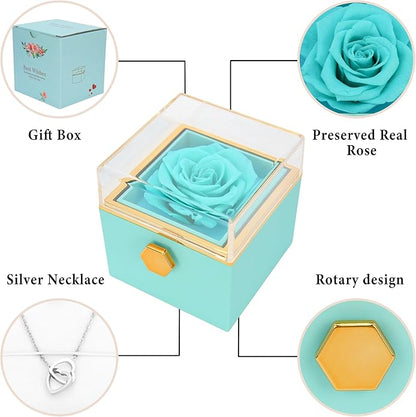 ‌TINGKU Eternal Real Rose Gift Box for Women, Preserved Rose with Customized Name Engraved Heart Necklace, Personalized Romantic Gift for Wife, Girlfriend, Mom, Mother's Day Love Keepsake