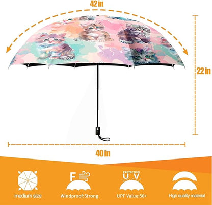 Small Compact Travel Automatic Folding Umbrella for Women, Portable Lightweight, Rain, Wind, UV Sun Shade