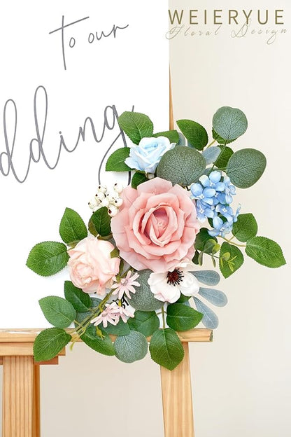 WEIERYUE(Pack of 2 Artificial Flowers Decorations,Artificial Arch Backdrop Garlandfor Ceremony Party Reception Entrance Welcome Easel Door Floral Decor Wall Home Entryway Outdoor (Soft Blue Powder)