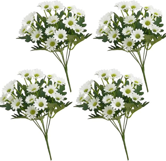 Artificial Daisy Flowers, Artificial Fake Silk Flowers Plants, DIY Garden Craft Art Decor, Decorations Plastic Floral Table Centerpieces for Home Party Décor, 4 Beams