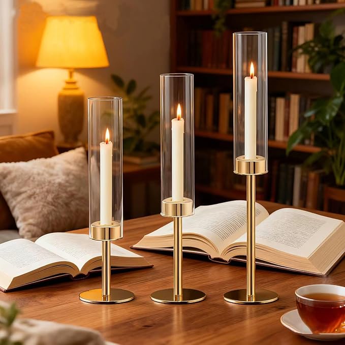 Gold Candlestick Holders Set of 6 – Tall Candle Sticks Holder Decor – Vintage Centerpiece Table Decorations – Dining Room Decor – Candle Holder Decor – Wedding Decorations – Home Decor Aesthetic Gift