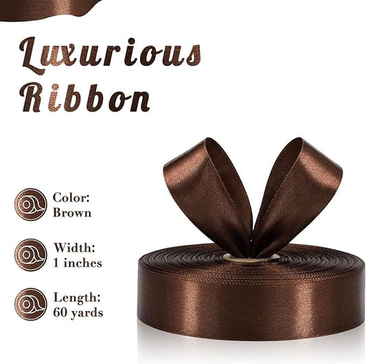 Brown Ribbon 1 Inch 60 Yards, Brown Satin Ribbon for Gift Wrapping, Flower Bouquet, Graduation Lei, Crafts, Baby Shower, Eternal Flower, Christmas and Wedding