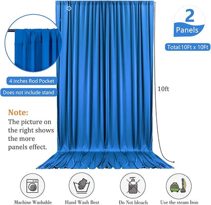 10 x 10 Feet Blue Backdrop Curtain for Partie, Background Curtains for Photoshoot, Birthday, Wedding, Halloween, Thanksgiving, Christmas, New Year Party Decorations 5Ft x 10Ft, 2 Panels