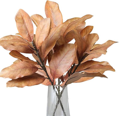 3Pcs Fall Artificial Magnolia Stems, Yellow Magnolia Leaf Branches for Floral Arrangements, Faux Autumn Greenery for Home Table Centerpiece, Thanksgiving & Wedding Decor