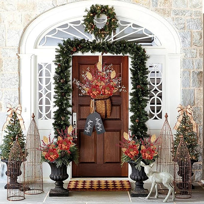 Briful 2PCS Christmas Glitter Magnolia Flowers Picks and Spray with Christmas Balls Ornament Red Berries Gold Leaves Branches for Xmas Tree Wreath Vase Floral Arrangement (Red Gold)