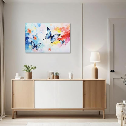 KPLUNDO Butterfly Wall Art Abstract Flower Picture Watercolour Painting Modern Artwork Home Decor Framed for Living Room Bathroom Bedroom Office Decoration Ready to Hang(Art-4,28.00x42.00 inch)