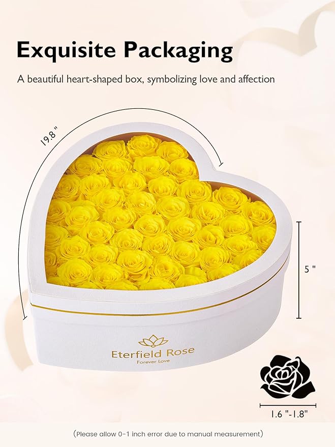 Eterfield 47 Forever Flowers in Heart Shape Box, Preserved Roses That Last a Year Preserved Flowers Birthday Gifts for Her Mom Women Wife Anniversary Valentines Day Mothers Day Christmas, Yellow