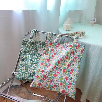 Cotton Canvas Tote Bag Reusable Soft Grocery Cloth Bag Floral Shoulder Bag for Beach Travel Shopping