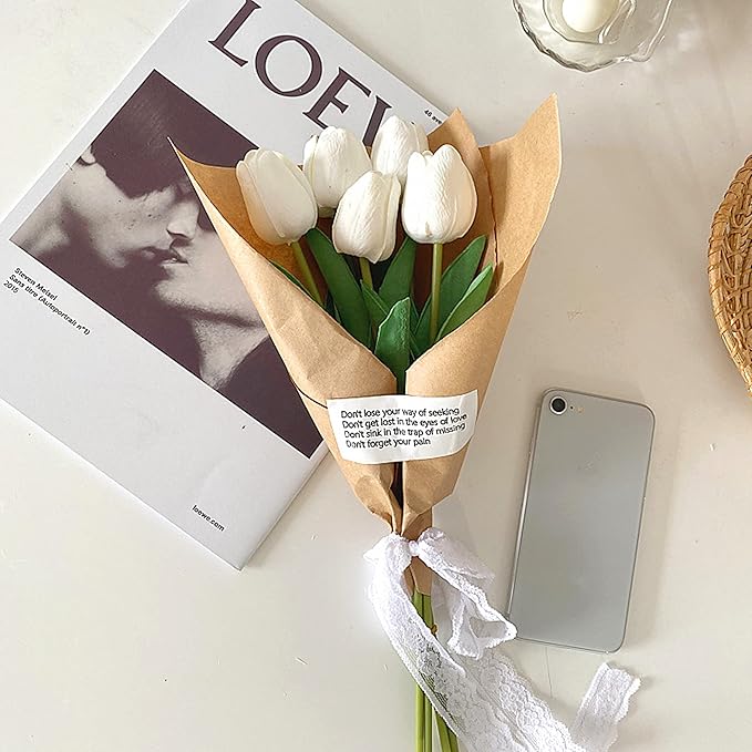 UKELER 24 Pcs Pure White Flowers Fragrant Artificial White Tulip Flowers for Floral Home Decorations Centerpieces Arrangement Wedding Bouquet