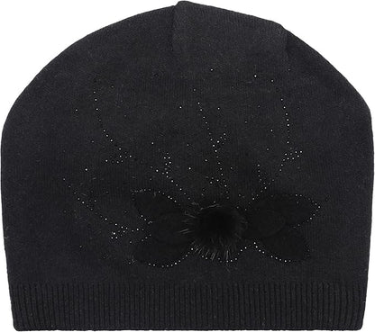 ZLYC Women Floral Slouchy Beanie Hat Double Layer Winter Knit Skull Cap