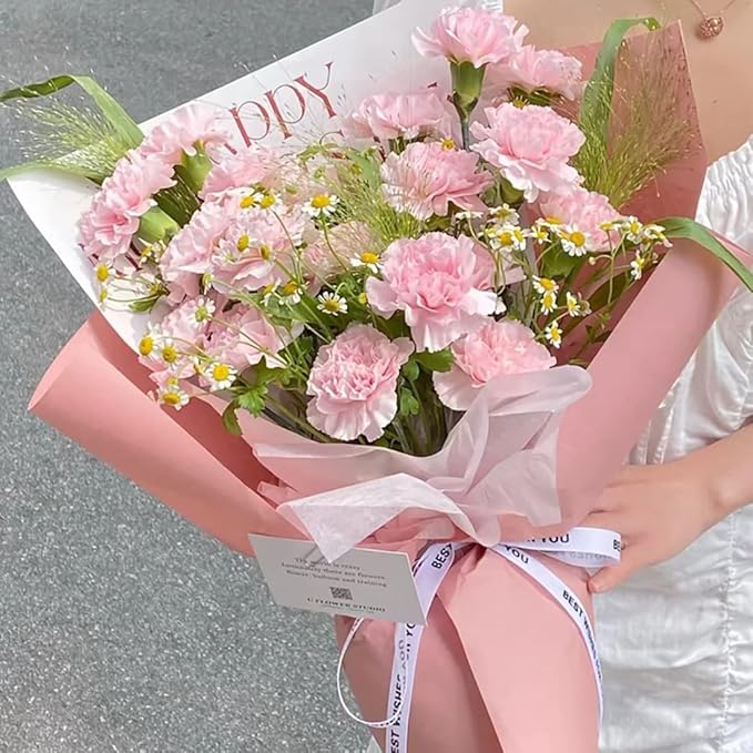 FWSA WRAPS Pink Korean Style Fresh Flower Wrapping Paper 105g Thick Matt Art Craft Floral Paper Bouquet Gift Packaging Supplies Multi Colors (Color 22 (Light Pink))