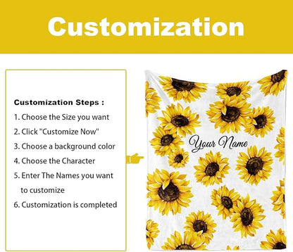 Jekeno Custom Blanket with Name for Adults Kids Baby Personalized Customized Gifts for Women Mom Her Sister Best Friend Sunflower Blanket Gifts Bedding Decor for Bed Sofa Office 60"x80"