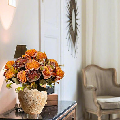 ASTRYAS 8Pcs Peonies Artificial Flowers, Fall Fake Peony Silk Burnt Orange Dried Peonies Fall Flowers Bouquet for Autumn Centerpiece Table Wedding Party Home Decor