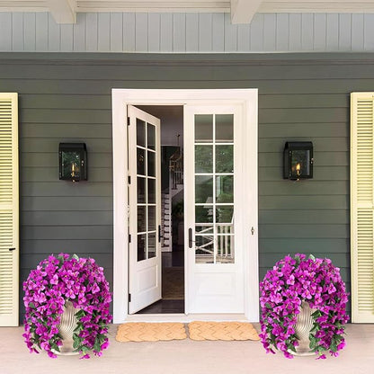 2 pcs Artificial Faux Bougainvillea Flowers Plants for Outdoor Outside Summer Decoration, Fake Silk UV Resistant Long Trailing Vines for Front Door Porch Planter Balcony (Double Lotus)