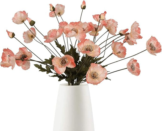 IPOPU Fake Poppies Coral Pink Silk Flowers 6pcs Artificial Poppies Realistic Faux Flowers for Wedding Centerpieces for Tables Bridal Shower Party Decorations (Coral Pink)