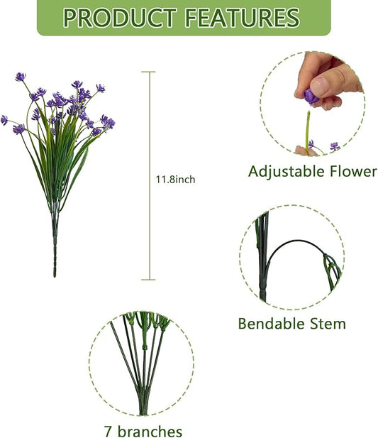 Artificial Flowers, 12 Bundles UV-Resistant and Not-Fading PE Faux Plants Flowers for Outdoor Planters Home Garden Porch Wedding Décor, Yellow Purple White