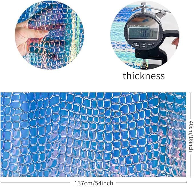 ONEART | Iridescent Transparent Embossed Vinyl Holographic Blue Clear PVC Vinyl Craft Film 16"×54" for Sewing DIY Projects-Stone