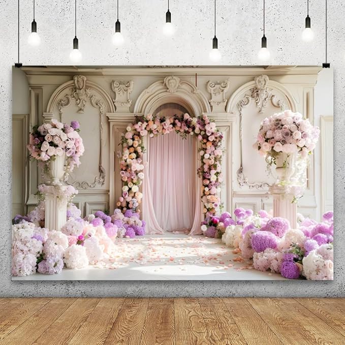 YongFoto Wedding Backdrop 9x6ft Flower Arch Door European Style Photography Background Mr Mrs Marriage Engagement Bridal Shower Wedding Ceremony Reception Party Decor Banner Portrait Photoshoot
