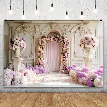 YongFoto Wedding Backdrop 9x6ft Flower Arch Door European Style Photography Background Mr Mrs Marriage Engagement Bridal Shower Wedding Ceremony Reception Party Decor Banner Portrait Photoshoot