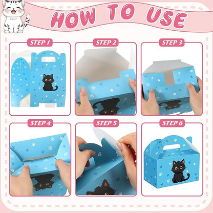 24 Pcs Cat Party Favors Treat Boxes Kitten Goodie Bags Foldable Pet Gift Bag Adopt a Kitty Goody Box Cat Themed Party Favors for Birthday Wedding Bridal Shower Supplies