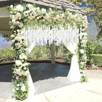 12pcs Wisteria Hanging Flowers 3.6ft Wisteria Artificial Flowers Vines White Silk Long Flowers Garland Fake Flower Ratta String for Wedding Arch Home Party Wall Backdrop Decorations (White)