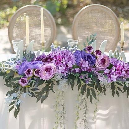 Felice Arts 12" Purple Hydrangea Silk Flowers Bouquet, Peonies Artificial Flowers for Wedding Bridal Bouquets Home Table Centerpieces Baby Shower Floral Decor (7 Heads Tea Rose & Hydrangea)