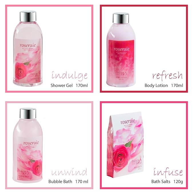 Heart Pink Rose Spa Bath and Body Gift Basket for Women with Shower Gel, Bubble Bath and Body lotion and Bath Salt Bath Gift Set