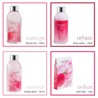 Heart Pink Rose Spa Bath and Body Gift Basket for Women with Shower Gel, Bubble Bath and Body lotion and Bath Salt Bath Gift Set