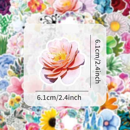100pcs Cute Flower Stickers Waterproof Vinyl Stickers Flower Stickers for Notebooks Diaries Greeting Cards Notebooks Gift Decorations Water Bottles DIY Crafts