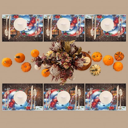 Christmas Art Snowman Snowflake Placemats Set of 4 PVC Vinyl Non Slip Table Mats Heat Resistant Place Mats Washable Wipeable Dining Table Mat for Kitchen Decor Party Indoor Outdoor Decorative Gift
