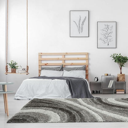 LUXE WEAVERS Lantanas Collection 7070 Grey 5x7 Modern Shag Geometric Area Rug